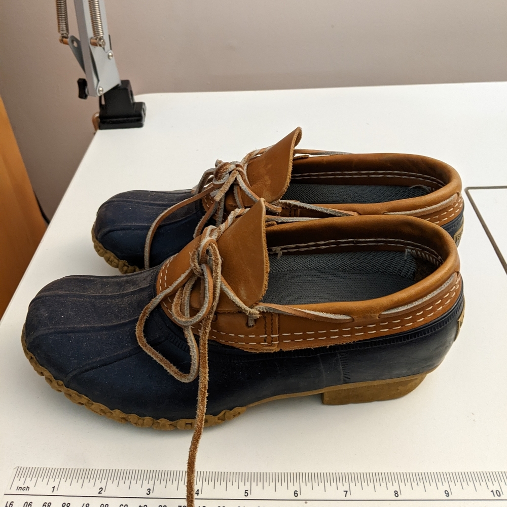 LL Bean Leather Unlined Gumshoe Low Duck Boots Navy Top, Leather W7